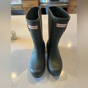 Green mid calf hunter rain boots